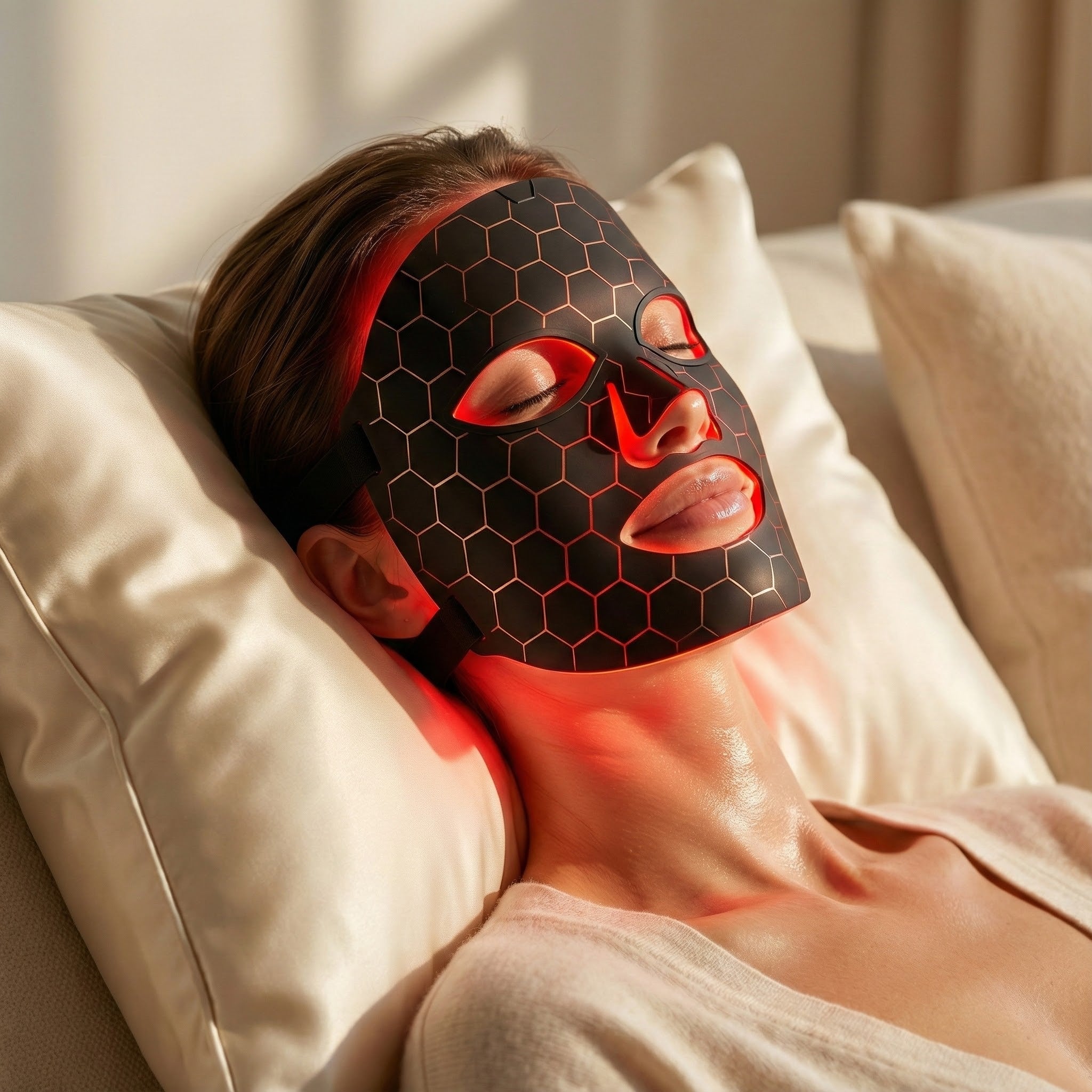 Woman relaxing with the LED Therapy Mask